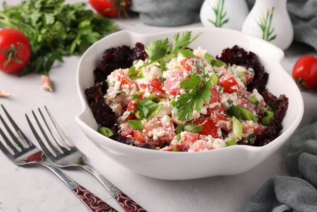 Salad with tomatoes, cottage cheese and herbs