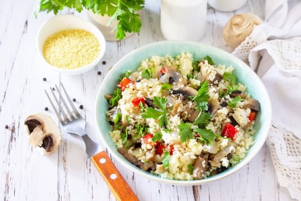 Eastern salad with a piece and mushrooms