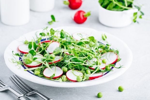 Salad with radishes, green peas and sprouts